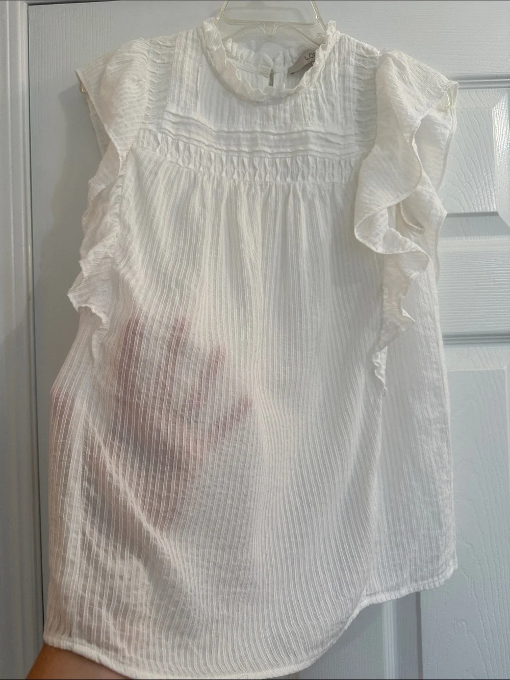 Loft White Ruffled Sleeveless Blouse